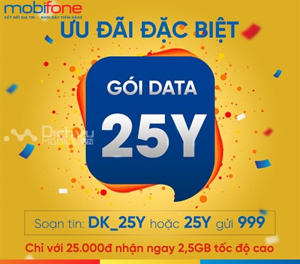 Cách đăng ký gói data khuyến mãi 25Y Mobifone tận hưởng 2,5GB mỗi tháng: